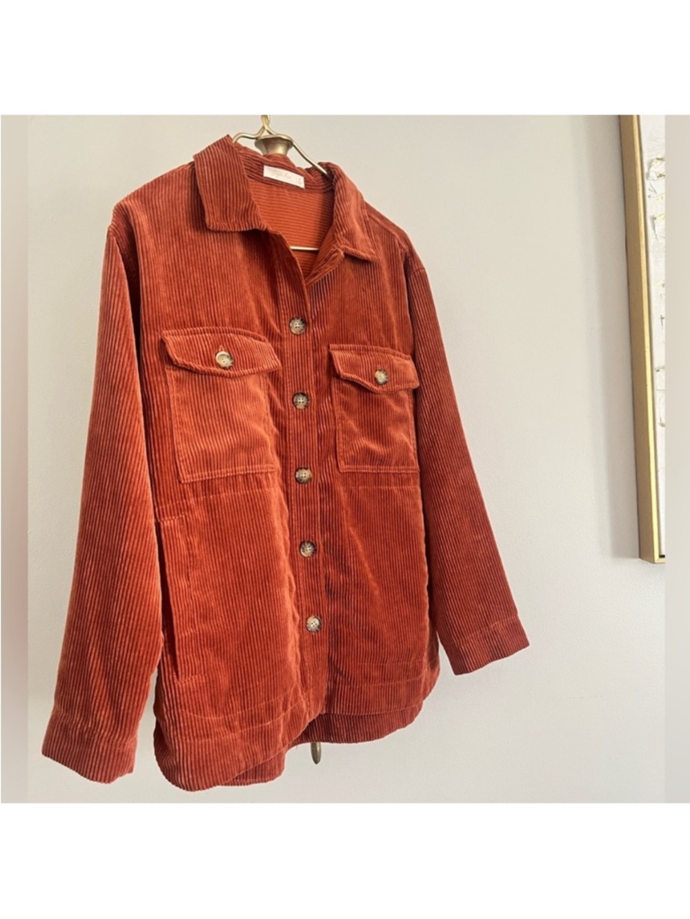 Sugar Women's Corduroy Button Down boho cowgirl Shirt in Rust size M